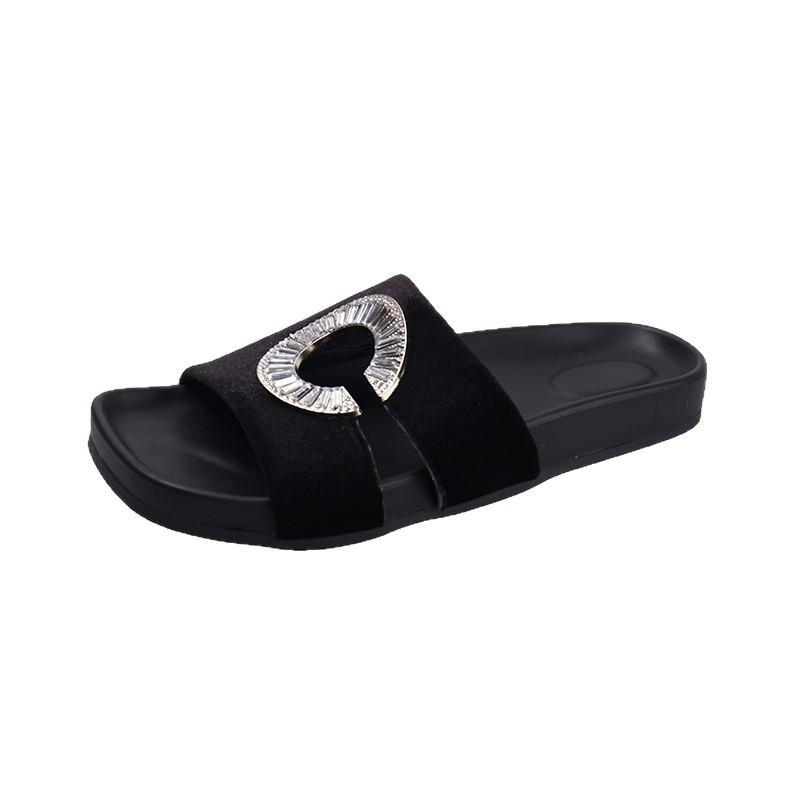 Summer 2025 New Rhinestone Open-toe with Cool Slippers and High-end Versatile Flat Women's Shoes