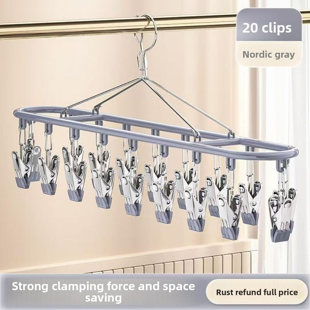 20 Clip Stainless Steel Sock Rack Clothes Rack Multifunctional Household Unmarked Underwear Drying Rack Balcony Storage Racks