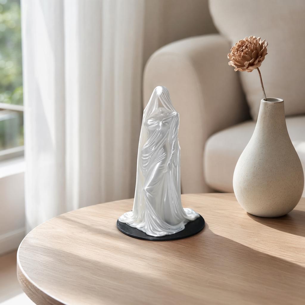 Veiled Lady Statue 3D Printed Goddess Sculpture, Mysterious Female Figurine with Robe, Dark Gothic Sculpture Home Decor for Desk Bookshelf,
