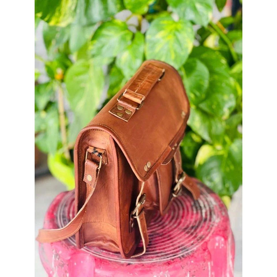 Men's Real Goat Leather Vintage Brown Messenger Laptop Briefcase & Shoulder Bag