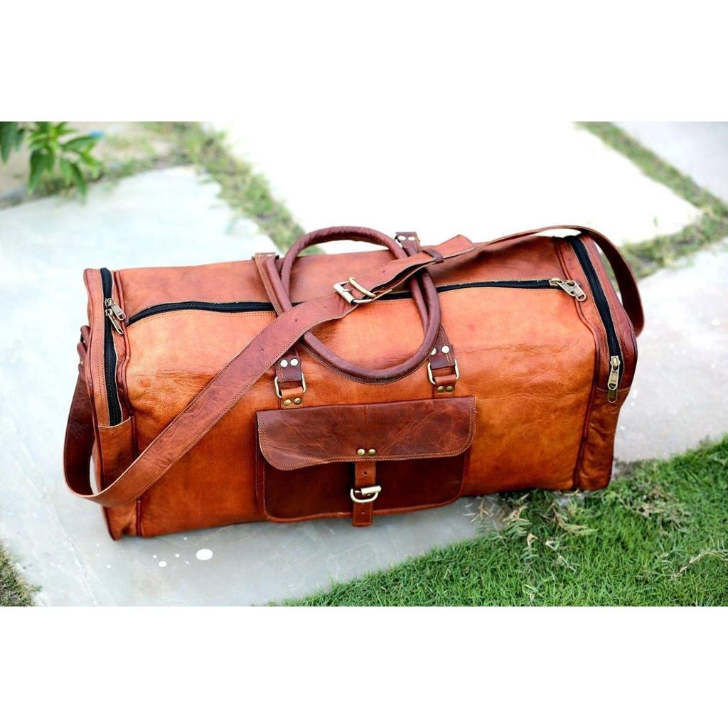 25" Neue braune Vintage-Reisetasche aus echtem Leder für Herren, Reisegepäck, Sporttasche
