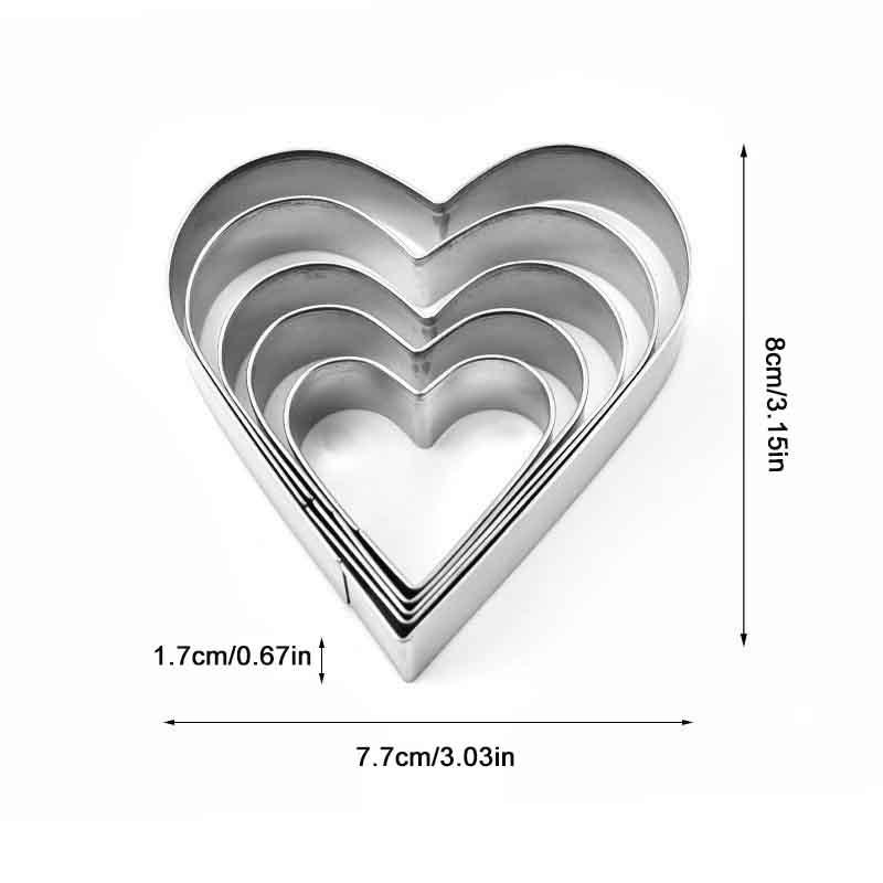 5 Pcs/Set Diy Love Heart Stainless Steel Cookie Cutter Biscuit Mold Fondant Pastry Cake Decorating Baking Tools Kitchen Bakeware