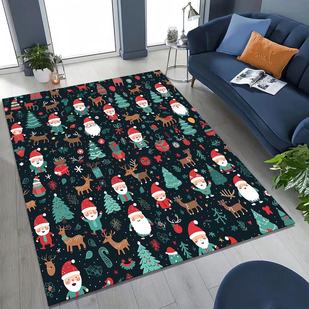 Frohes Neues Jahr Frohe Weihnachten Weihnachtsbaum Weihnachtsmann Cartoon Geschenk Teppich Teppich für Schlafzimmer Wohnzimmer Sofa Haus Fußmatte Dekoration,Rutschfest