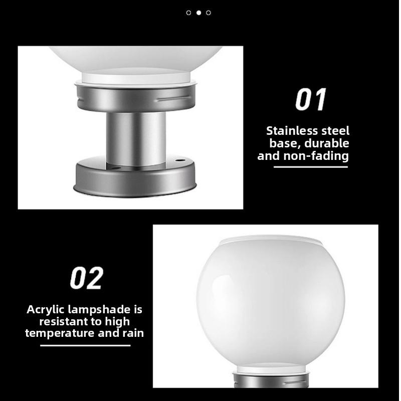 Stainless Steel Pillar Lamp Waterproof Solar Post Lamp LED Round Ball  For Garden Villa Pillar