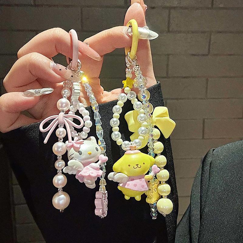 Sanrio Cute Cartoon Character Series Cute Bead Chain Small Bow Keychain Bag Pendant