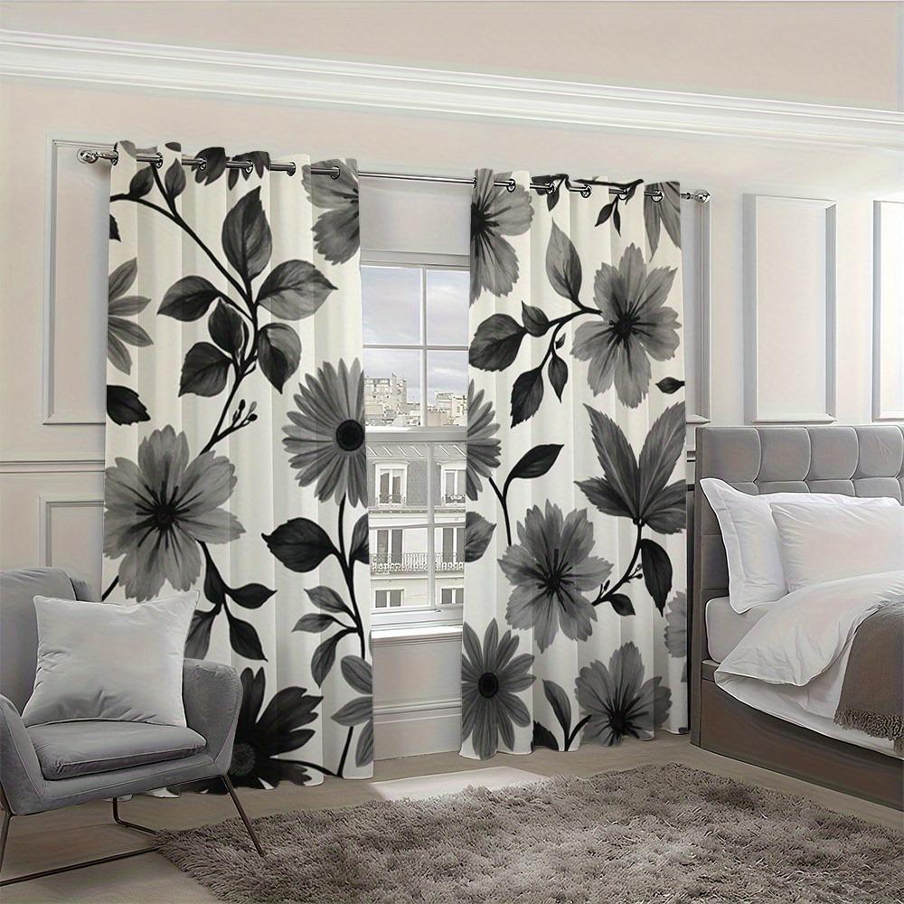 Gray Floral Print Curtains Polyester Fabric Suitable Bedroom Living Room Decoration Made Of Machine Washable Window Treatment