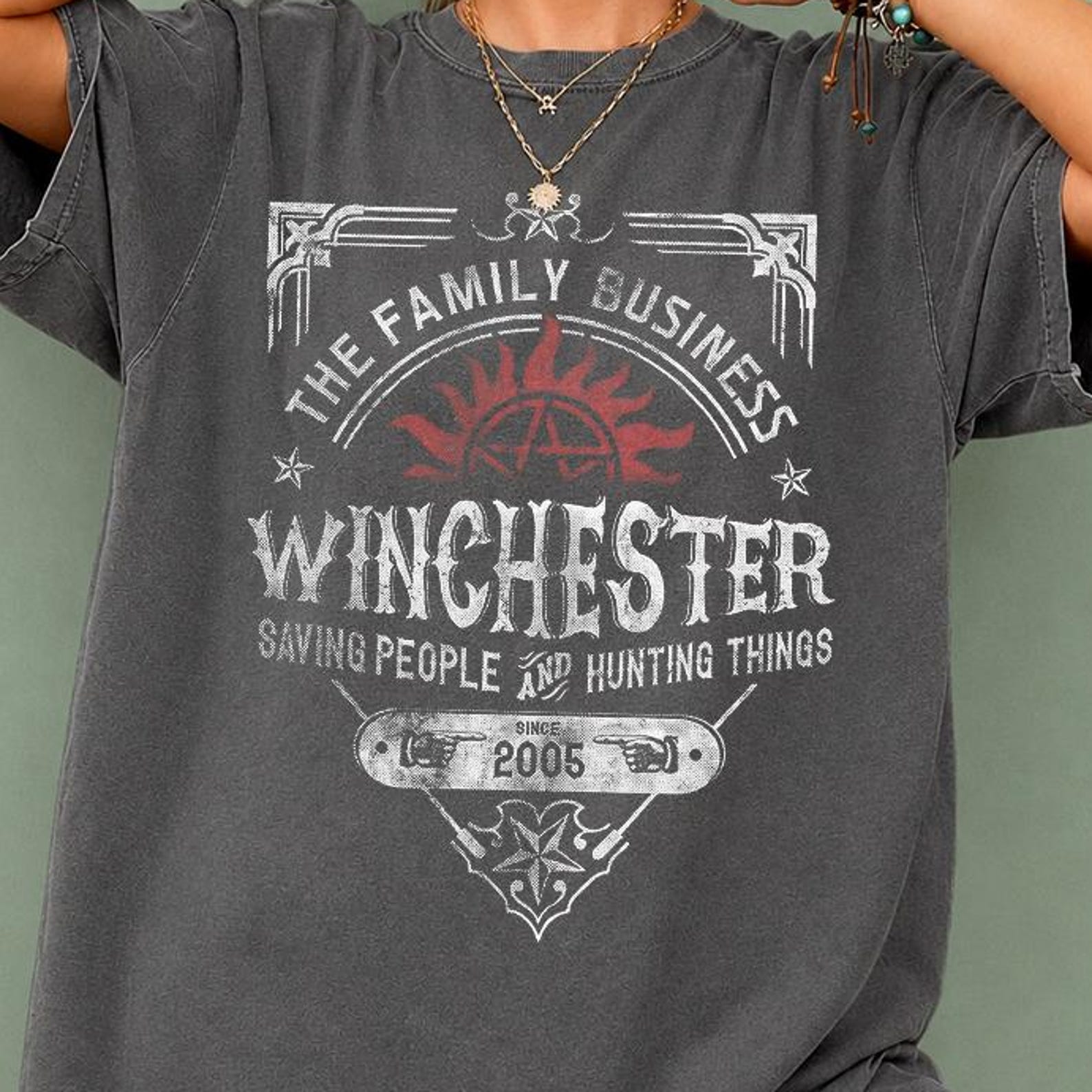 Winchester Family Business Shirt, Hunter Brothers Graphic Tee, Vintage Supernatural Inspired Shirt, Dark Fantasy Graphic Tee S