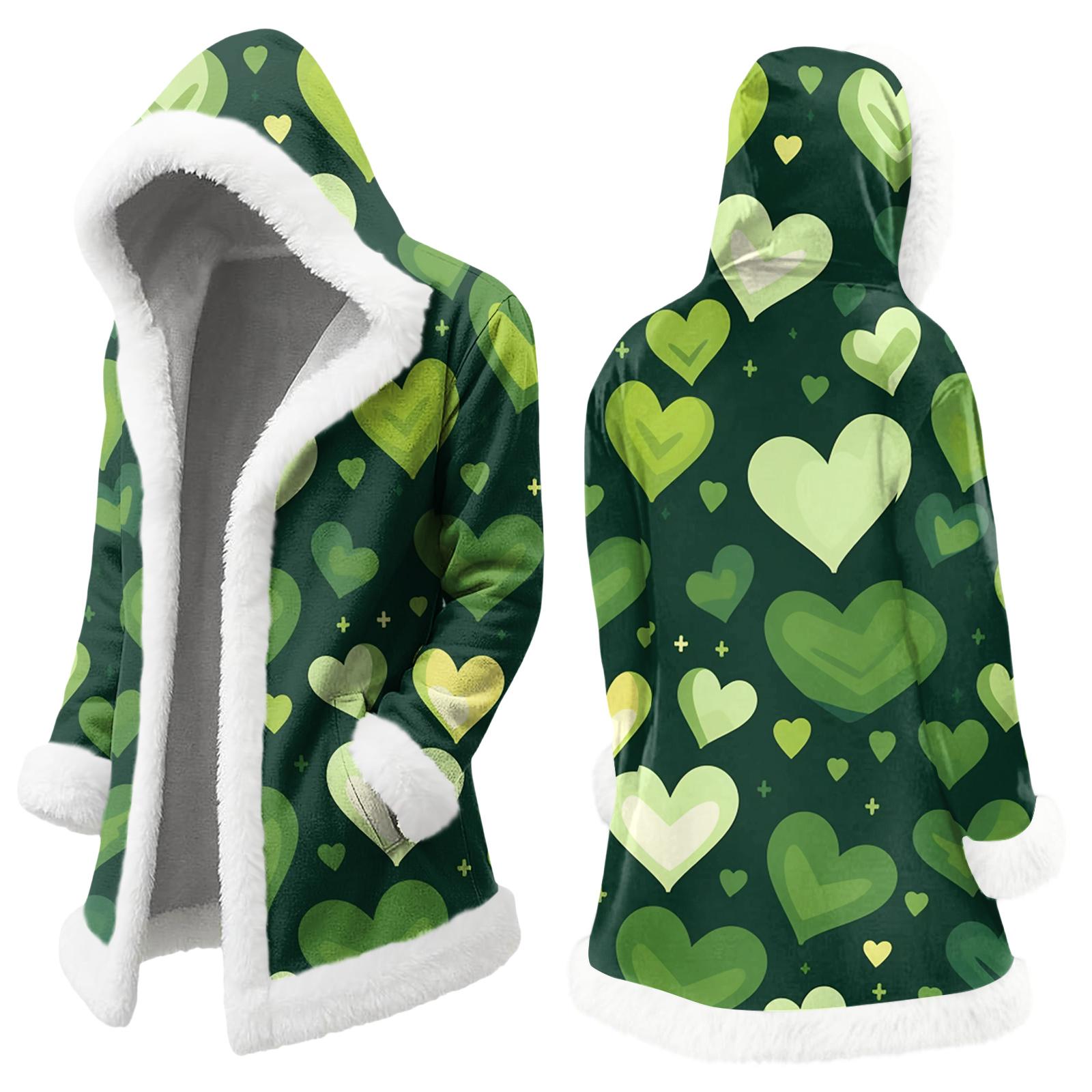 

Unisex Casual And Fashionable Plush Collar Hooded Long Sleeved St. Patrick s Print Jacket XL
