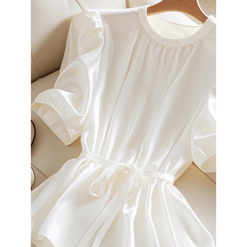La Chapelle Women's Elegant Satin White Shirt
