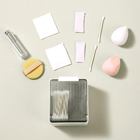 Wattestäbchen-Aufbewahrungsbox mit unterteiltem Layout Klappdeckel Staubdichtes Design Kompakte Größe Badezimmer-Organizer Wattepad-Halter