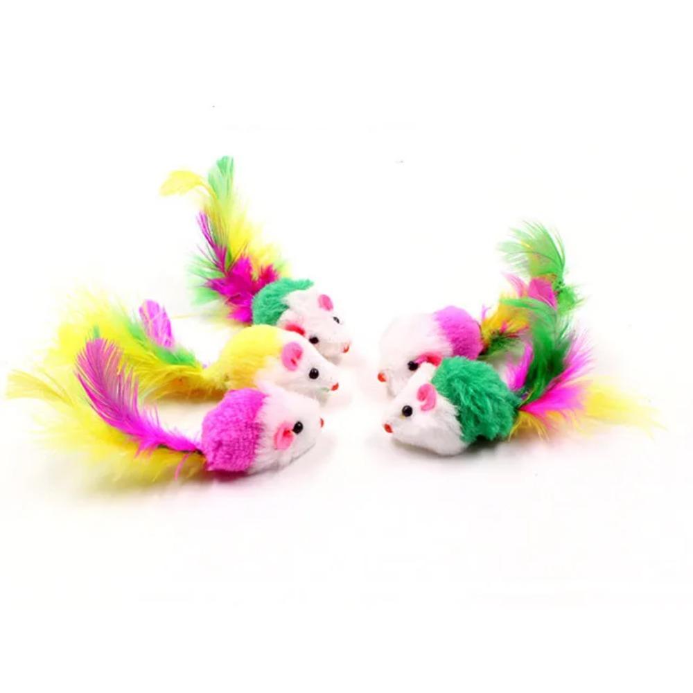 Soft Fleece False Mouse Cat Toys Colorful Feather Mini Funny Playing Training interactive Toys For Cats Kitten Pet Supplies (as the picture,1pcs)