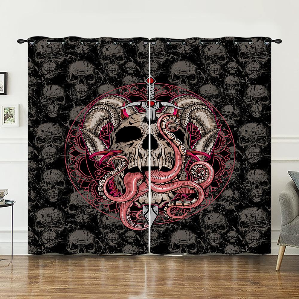 Curtains Skull Rose Magic Curtains Bedroom Living Room Blackout Curtain Perforated
