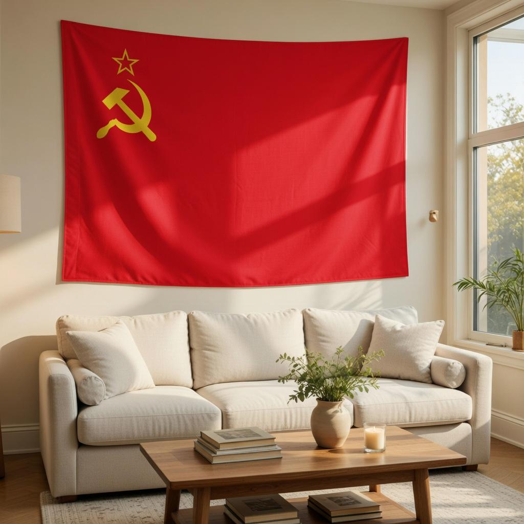 Tapiz de Bandera Roja Vintage Impresión Plana Estrella Dorada Martillo y Hoz Colgante de Pared para Amantes de la Historia Habitación de Estudiantes Dormitorio Oficina Decoración