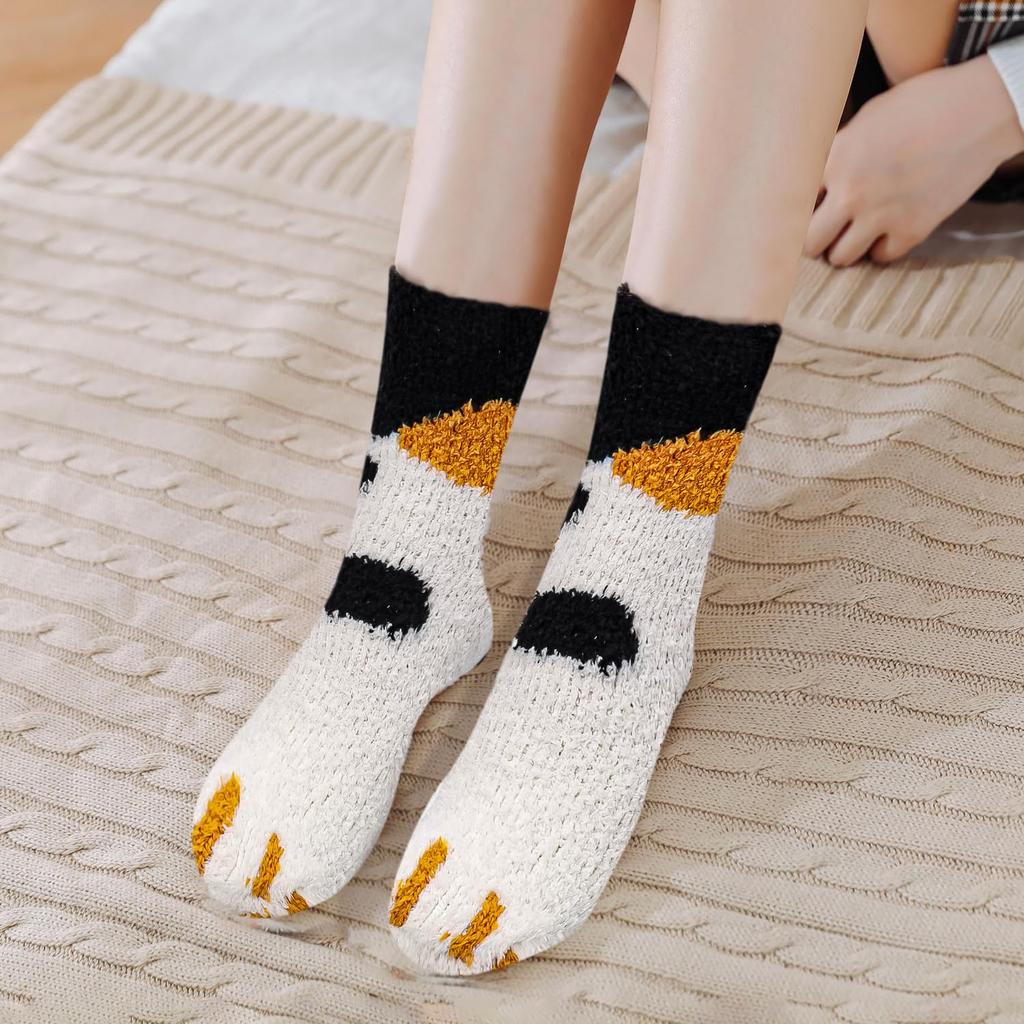 6 Pairs Womens Fuzzy Socks Cozy Fluffy Slipper Socks Cute Soft Cat Animal Winter Warm Sleep Socks Gifts