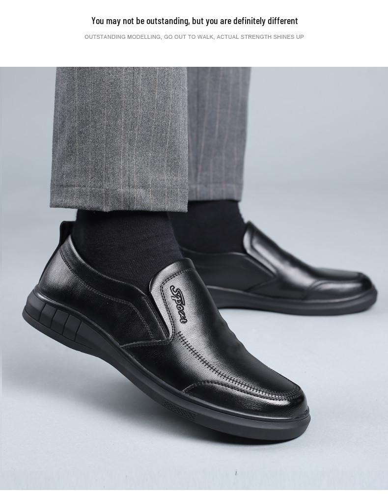 Men's Versatile Low-top Leather Shoes - Fashionable, Comfortable, Soft Sole for Middle-aged and Elderly.