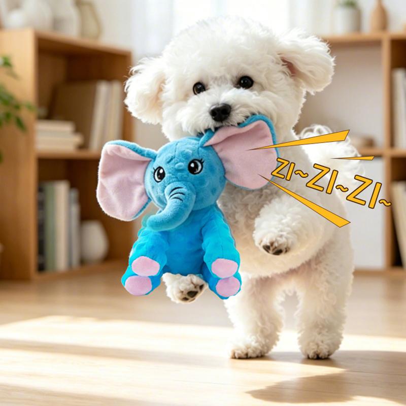 Hot sale Soft and cute blue elephant plush toy with bean plush inside BB calling interactive voice self raising dog toy