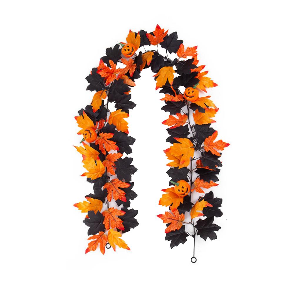 Artificial Maple Leaf Garland 175cm Halloween Decorative Vine with Pumpkin Accents for Indoor Outdoor Seasonal Home Decoration