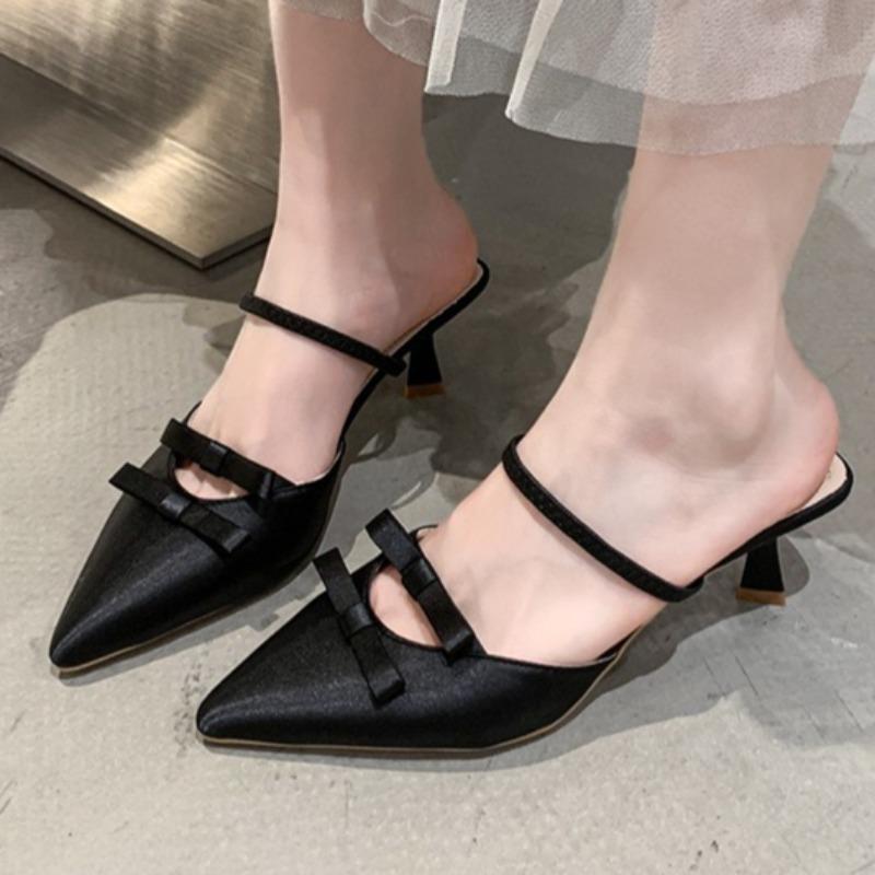 Les Escarpins à Talons Hauts et Fins à Nœud à Bout Pointu, Nouvelle Mode Été 2025 et Luxe, Mules Sexy et Sandales pour Femmes Zapatillas Mujer