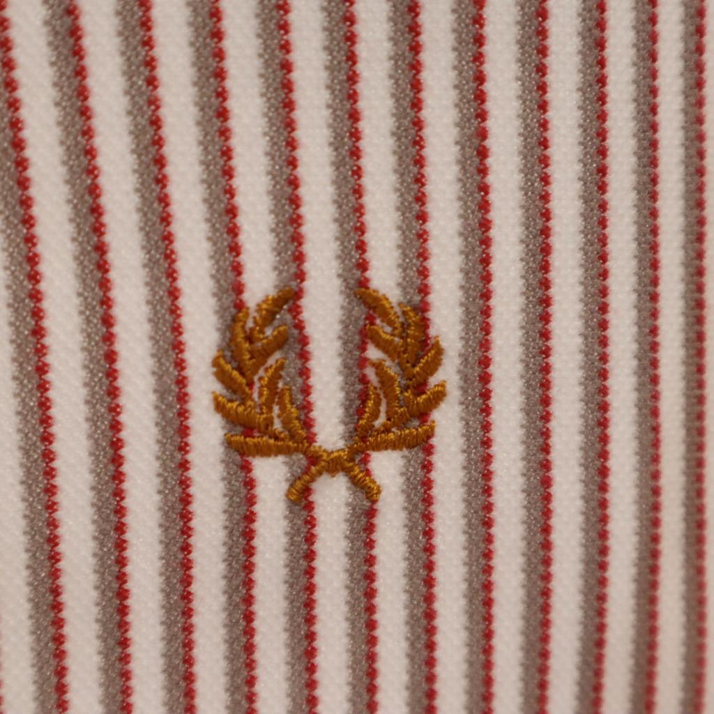 FRED PERRY Striped Pattern Long sleeve Fawn shirt S white Men's Used