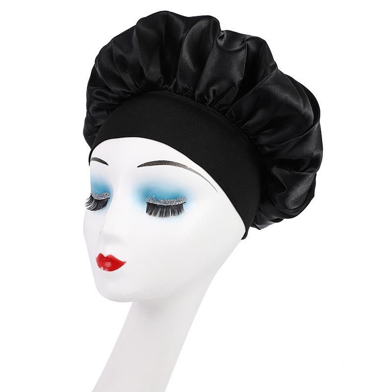 Wide Brim Satin Nightcap: Elastic Silk Hair Protection Scarf for Men & Women, Solid Color, Bath & Chemo Cap.