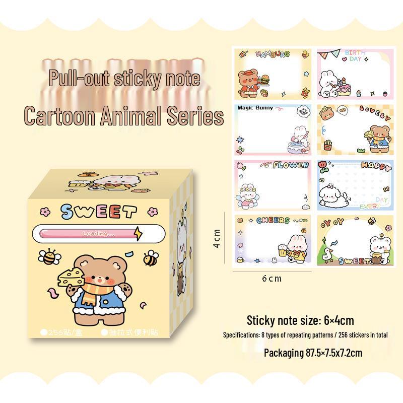 Capybara Cartoon Reusable Pull-out Sticky Notes - Cute Tearable Memo Stickers for Students 256 sheets/box
