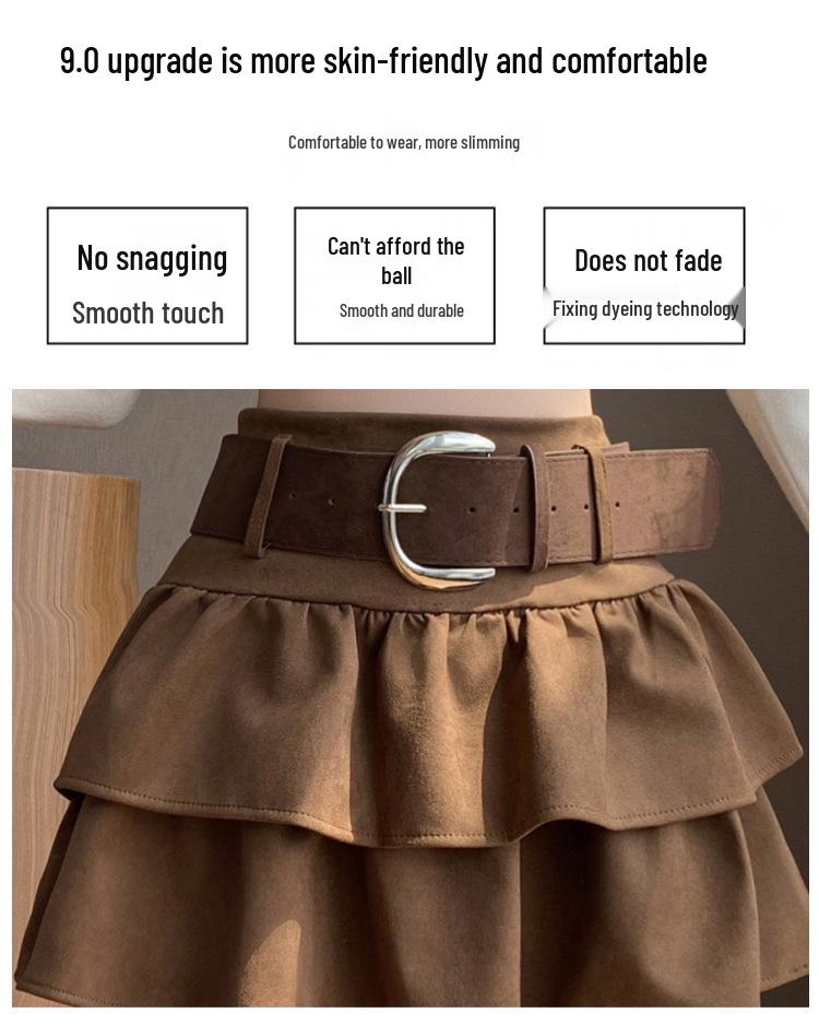 Air Layer Suede Plush High Waist Petite Slimming A-Line Skirt - 2025 Autumn/Winter Collection