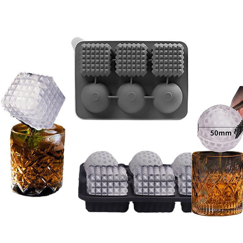 

Большой силиконовый лоток для льда, 3 больших кубика и 3 сферы, лоток для льда в форме мяча для гольфа, формы для льда в виде шара, форма для кубиков льда с воронкой серый