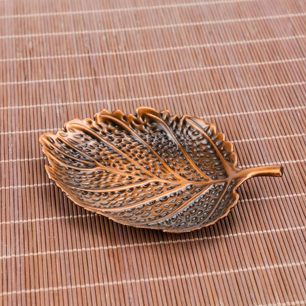 1Pc Leaf Coaster and Incense Burner - Dual Purpose Zinc Alloy Trinket Tray, Home Decor