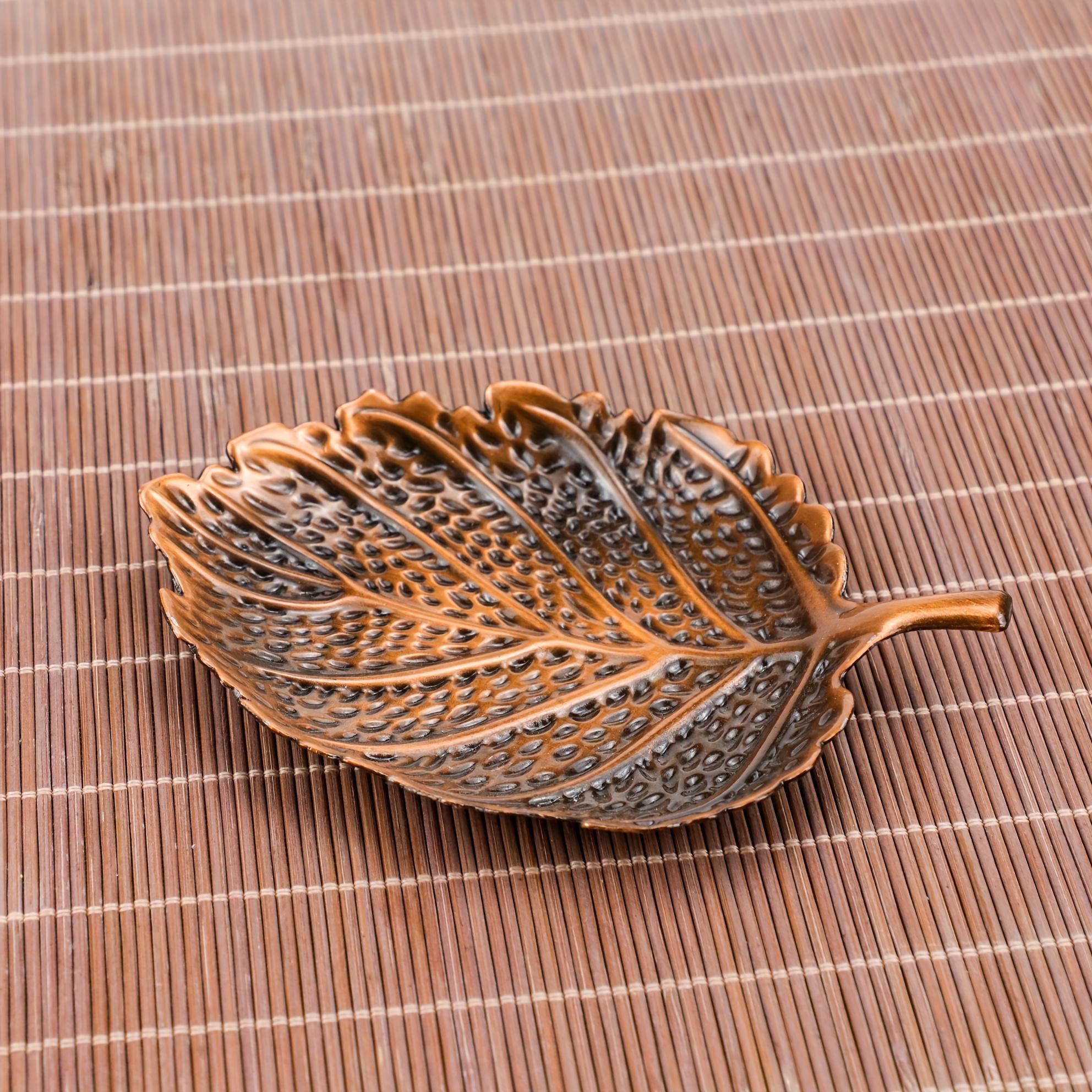 

1Pc Leaf Coaster and Incense Burner - Dual Purpose Zinc Alloy Trinket Tray, Home Decor 1pc