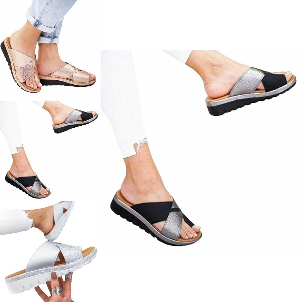 Elegant Women Shoes Sandal Comfy Platform Flat Sole Orthopedic Big Toe Foot Pu Leather