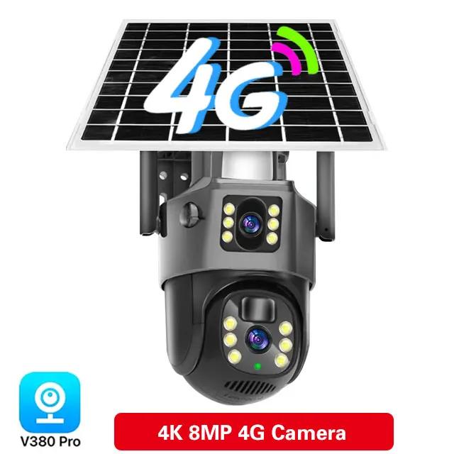 4G SIM Outdoor Camera 8MP WiFi with Solar Panel V380 Double Lens AI Auto Tracking Night Vision Two Way Audio CCTV Security Protection
