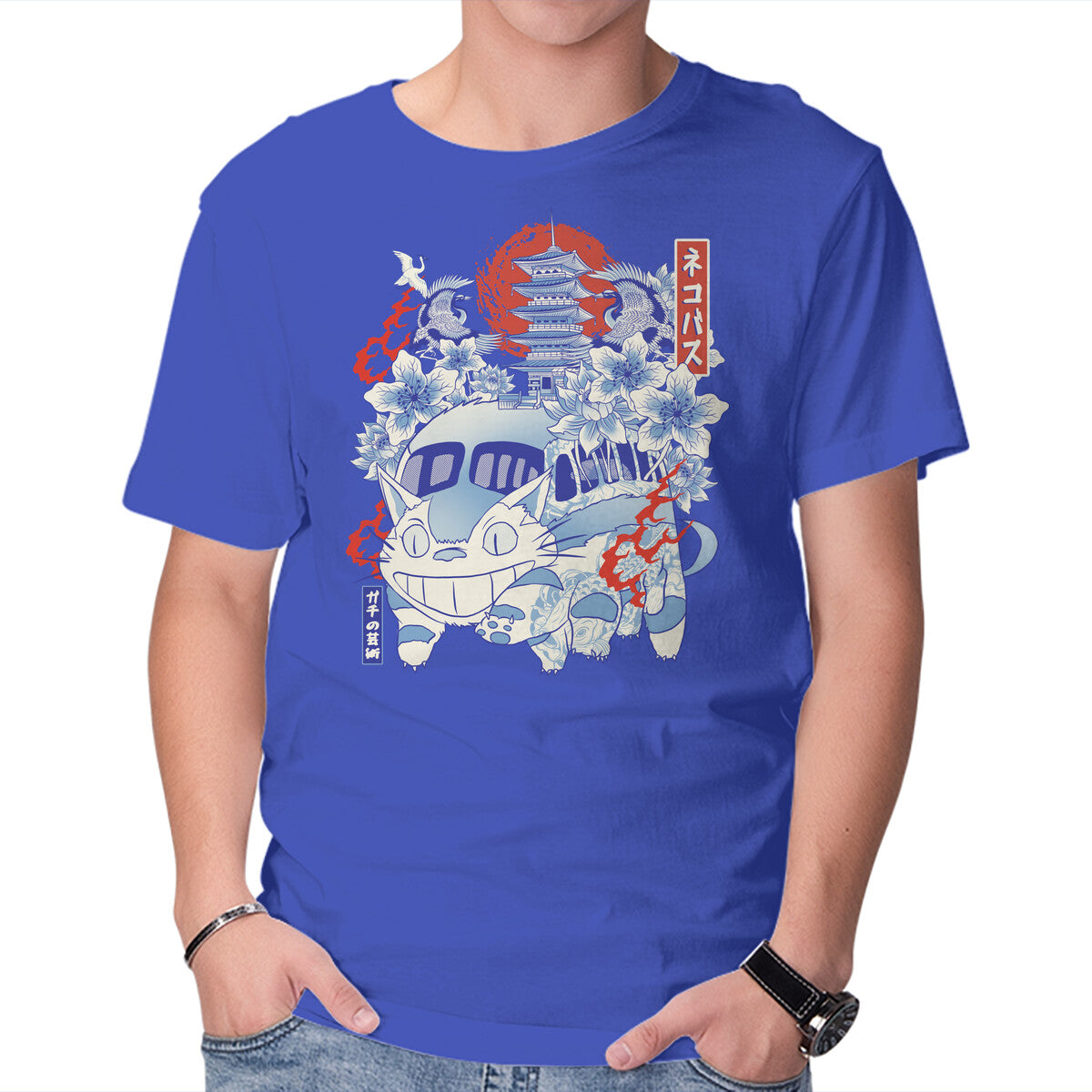 Unisex Crew Neck T-Shirt Porcelain Catbus Graphic Short Sleeve Casual Tee XL