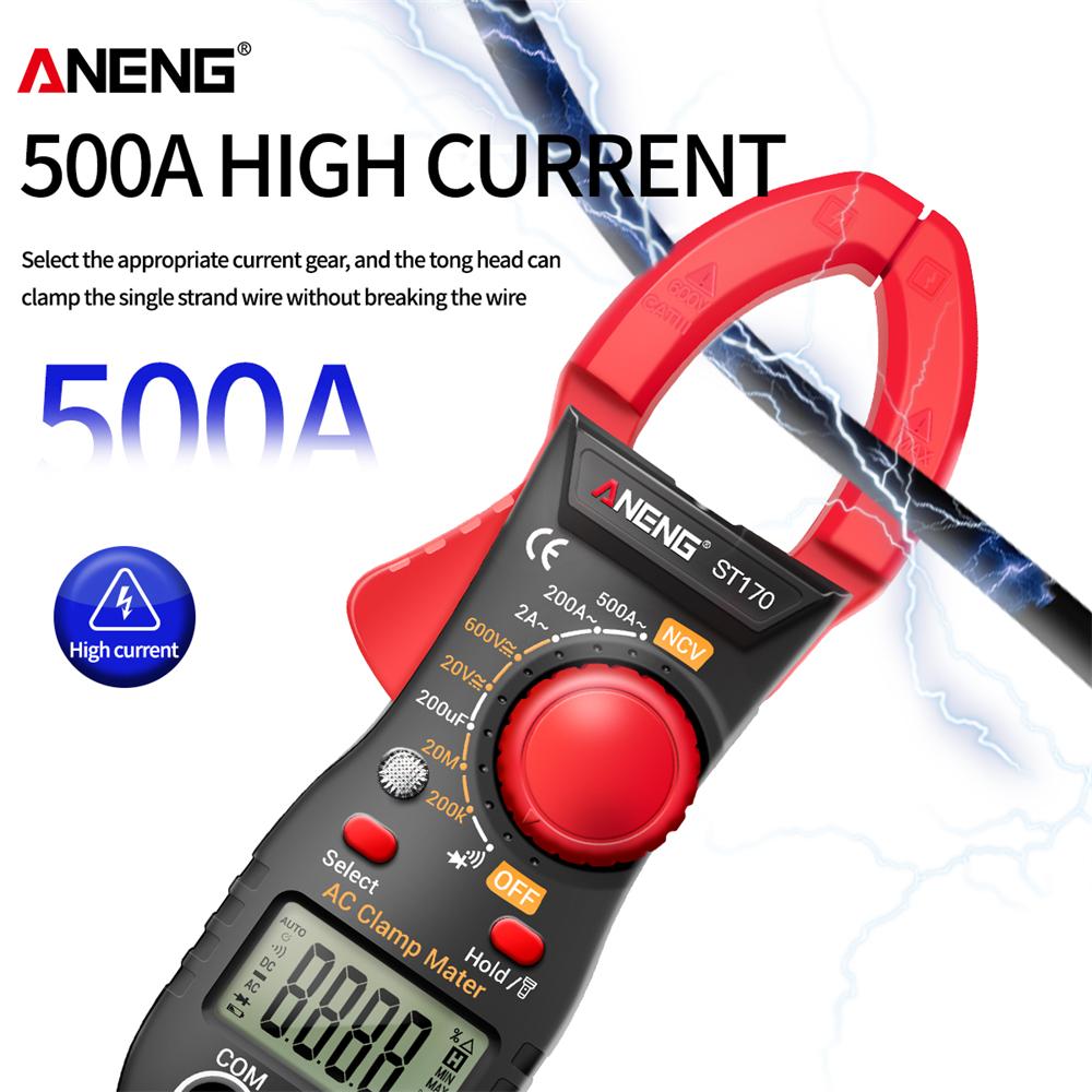 Professional ANENG ST170 Clamp Meter 1999 Counts Digital Multimeter 500A AC/DC Voltage Current NCV Resistance Tester with Free B20Test Pen Non-contact