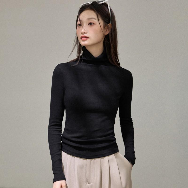Womens High-Neck Long Sleeve T-Shirt With Brushed Modal Fabric Warm Soft Base Layer Winter