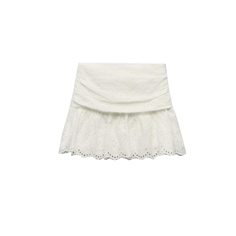 Spring New Long Sleeve Lapel Hollow Embroidery Shirts 3666088 High Waist Pleated Midi Dress 3564088