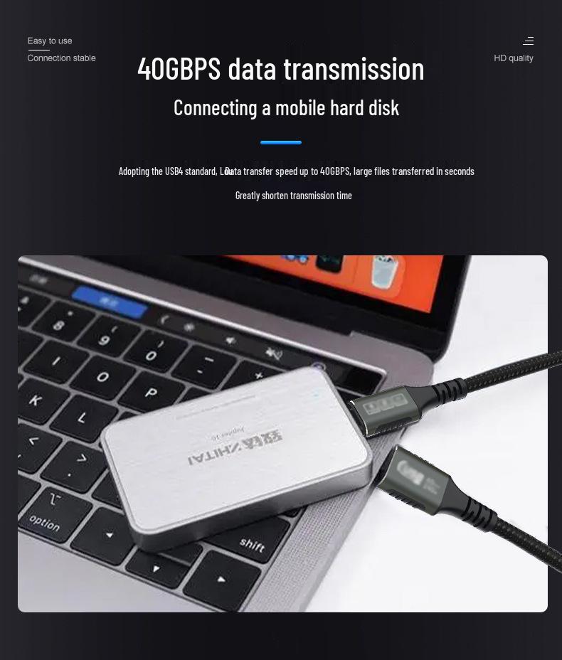 USB4 High-Speed Thunderbolt 4 Data Cable for 8K Screen Projection and File Transfer