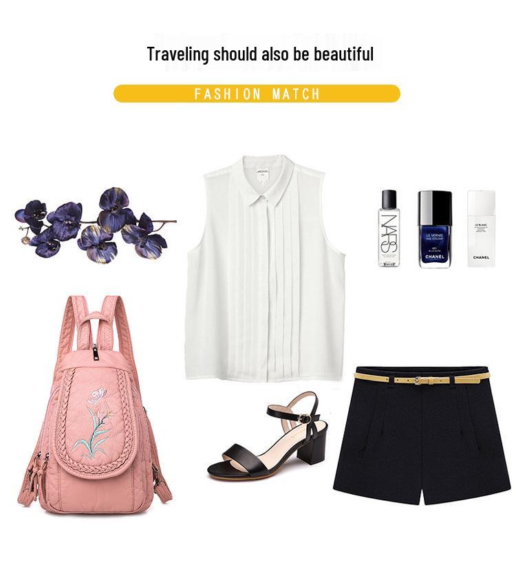 Bestickter Leder-Rucksack mit Blumenmuster: Brusttasche im nationalen Stil zum Einkaufen und Reisen