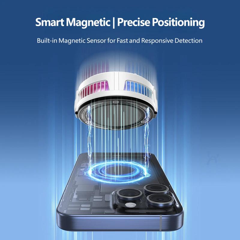 Magnetic Semiconductor Phone Cooler with Temp Display Gaming Radiator 2 in 1 Clip Stand for iPhone 16 15 14 13 12 Android Live Streaming