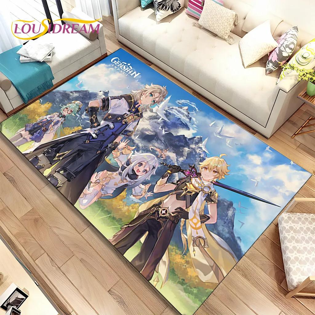 Alfombra de área de juego de dibujos animados de Genshin Impact, Alfombra para el hogar, sala de estar, dormitorio, sofá, felpudo, decoración de cocina, alfombra de piso antideslizante para niños