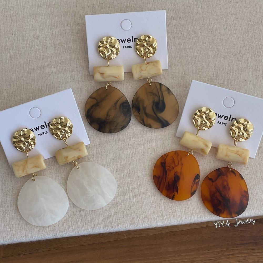 Retro Geometric Large Drop Earrings Women Acrylic Circular Dyeing Dangle Earrings Exquisite Party Banquet Fashion Jewelry Gifts