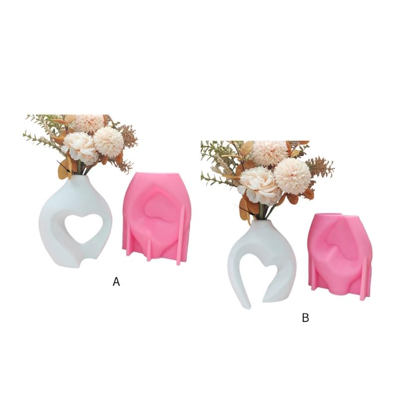 Silicone Vase Molds Flower Bottle Mold Hollow Heart Shape Unique Flowerpot Mold Silicone Texture Suitable for Craft Vase