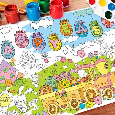 DIY Easter Giant Coloring Poster Art Craft Cartoon Bunny Easter Tablecloth Gift Doodle Jumbo Coloring Banner