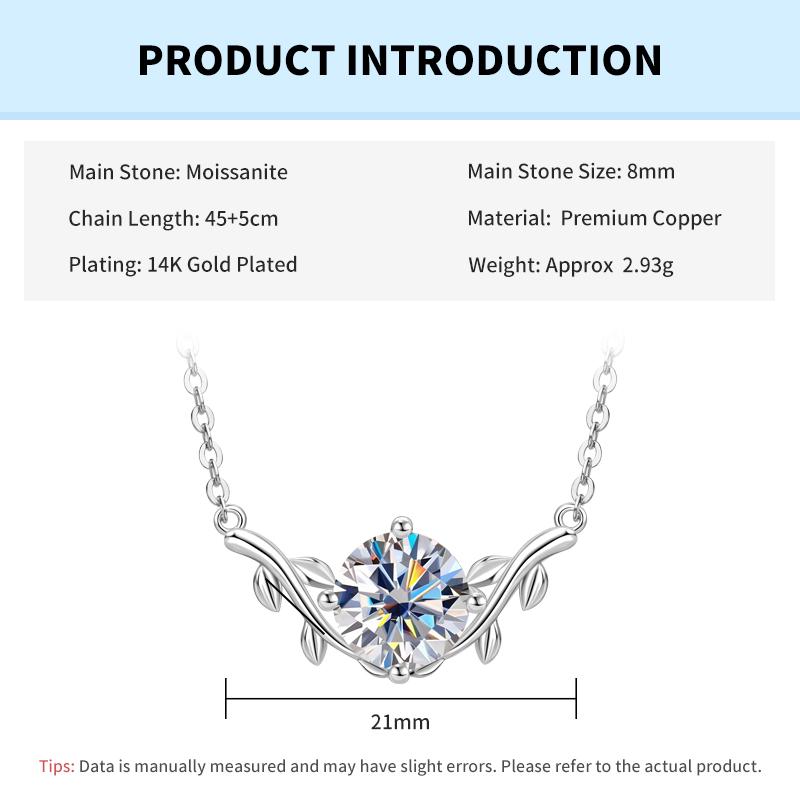 Rrjzz 2Carat Round Cut Solitaire Lab Imitation Diamond Pendant Necklace Moissanite Necklace for Women D Color VVS1 GRA Certified