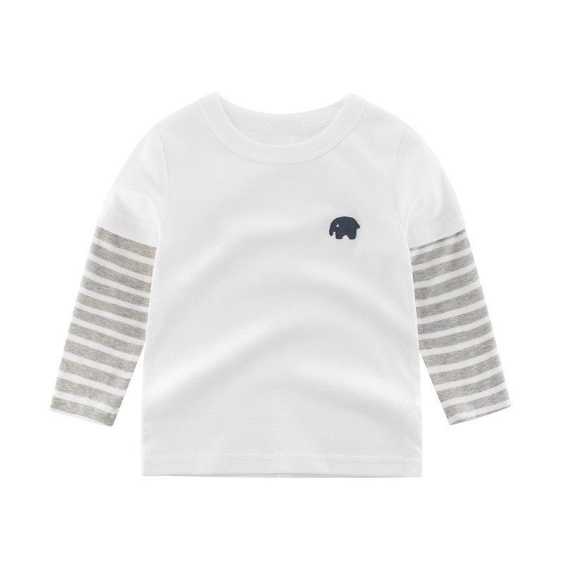 27Kids Children s Clothing Autumn Baby Boy Tops Elephant Babies  Long Sleeve T-shirt Pure Cotton Fake Two Pieces Boys Undershirt Off-White 110 cm
