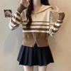 Zipper Jacket New Top Design Sense Retro Long-sleeved Autumn and Winter Loose Striped Knitted Cardigan Sweater Women