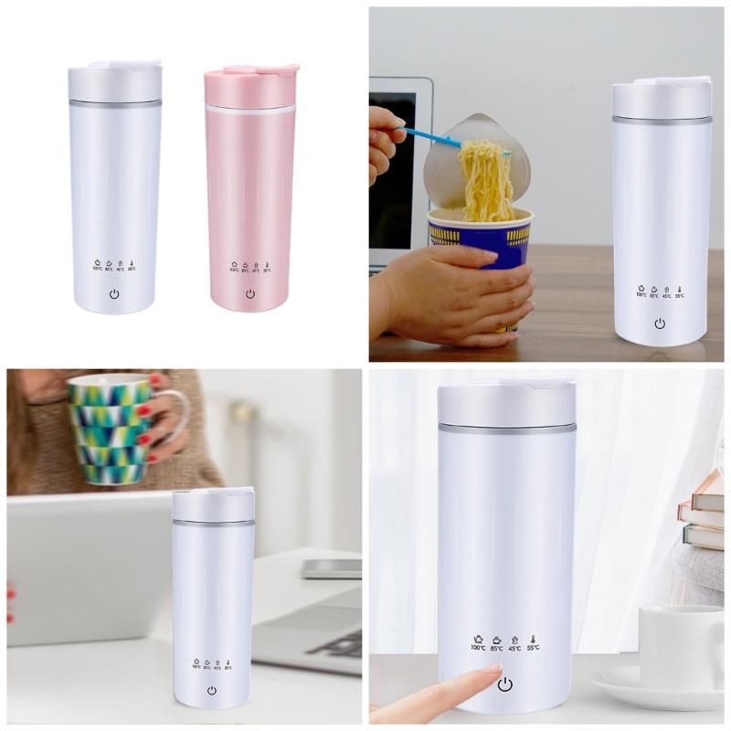 Stainless Steel Water Kettle Leakproof Double Layer Electric Heating Cup with Detachable Cord for Convenient Travel