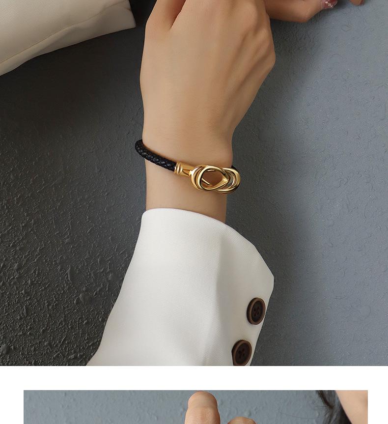 European-American Style Magnetic Oval Buckle Bracelet: PU Rope, Titanium Steel, 18k Gold, Handcrafted Jewelry Bangle Z218.
