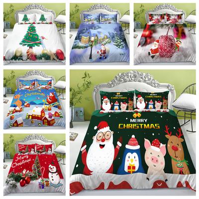 3D Bedding Set Quilt Cover and Pillowcase 2 or 3 Christmas Theme Print Full-size Washable Comfortable Bedding