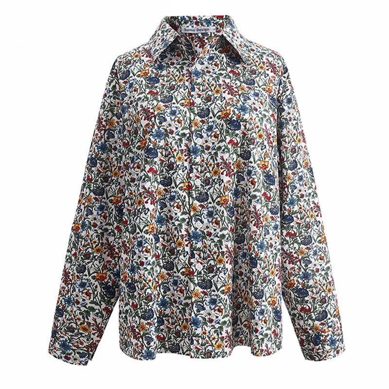 

Retro Idyllic Long-Sleeved Niche Shirt Very Fairy Blouse Retro French Niche style Green Floral Shirt XS