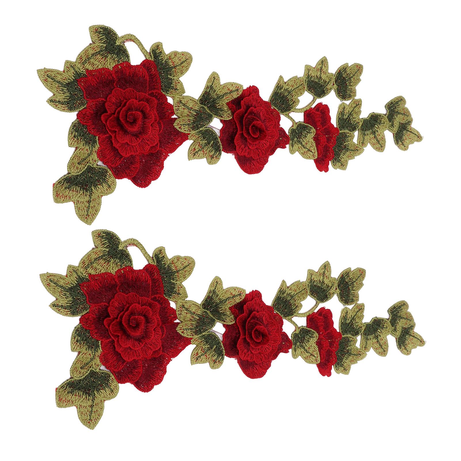 

2 шт. вышитые нашивки с красными цветами, нежные детали цветов, яркие цветные термонашивки для